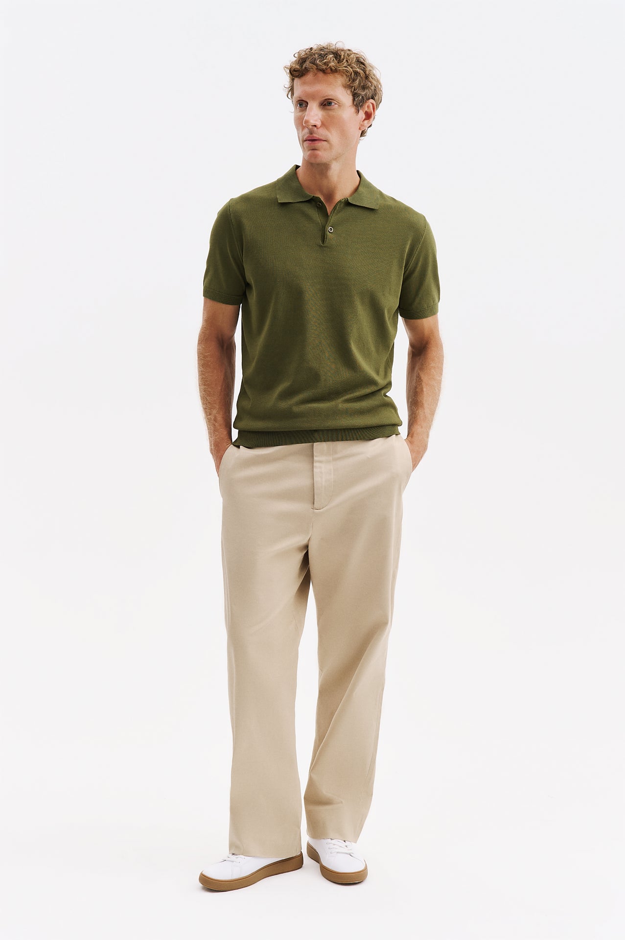 POLO NECK KHAKI KNITTED T-SHIRT