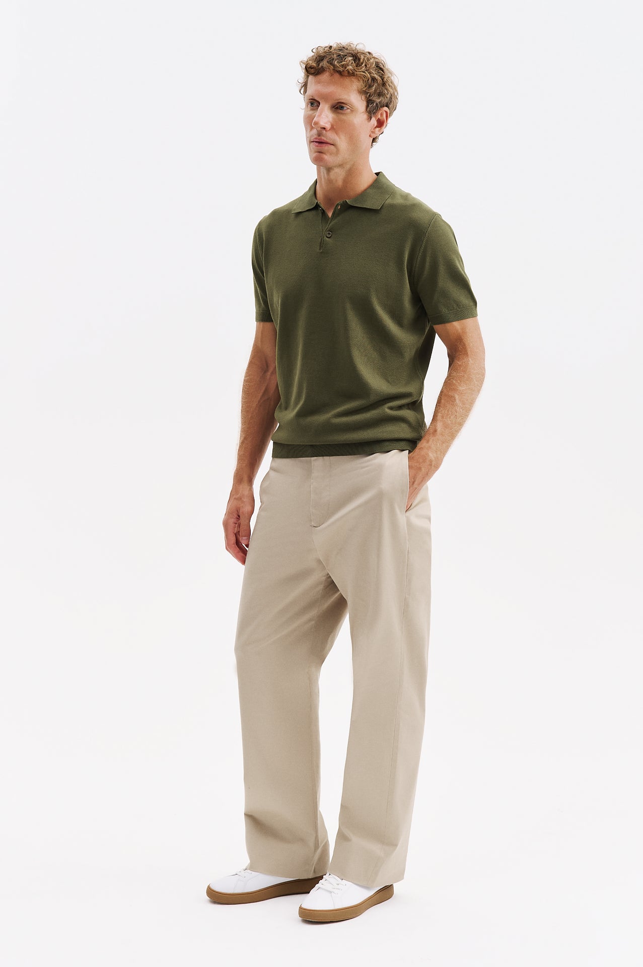POLO NECK KHAKI KNITTED T-SHIRT