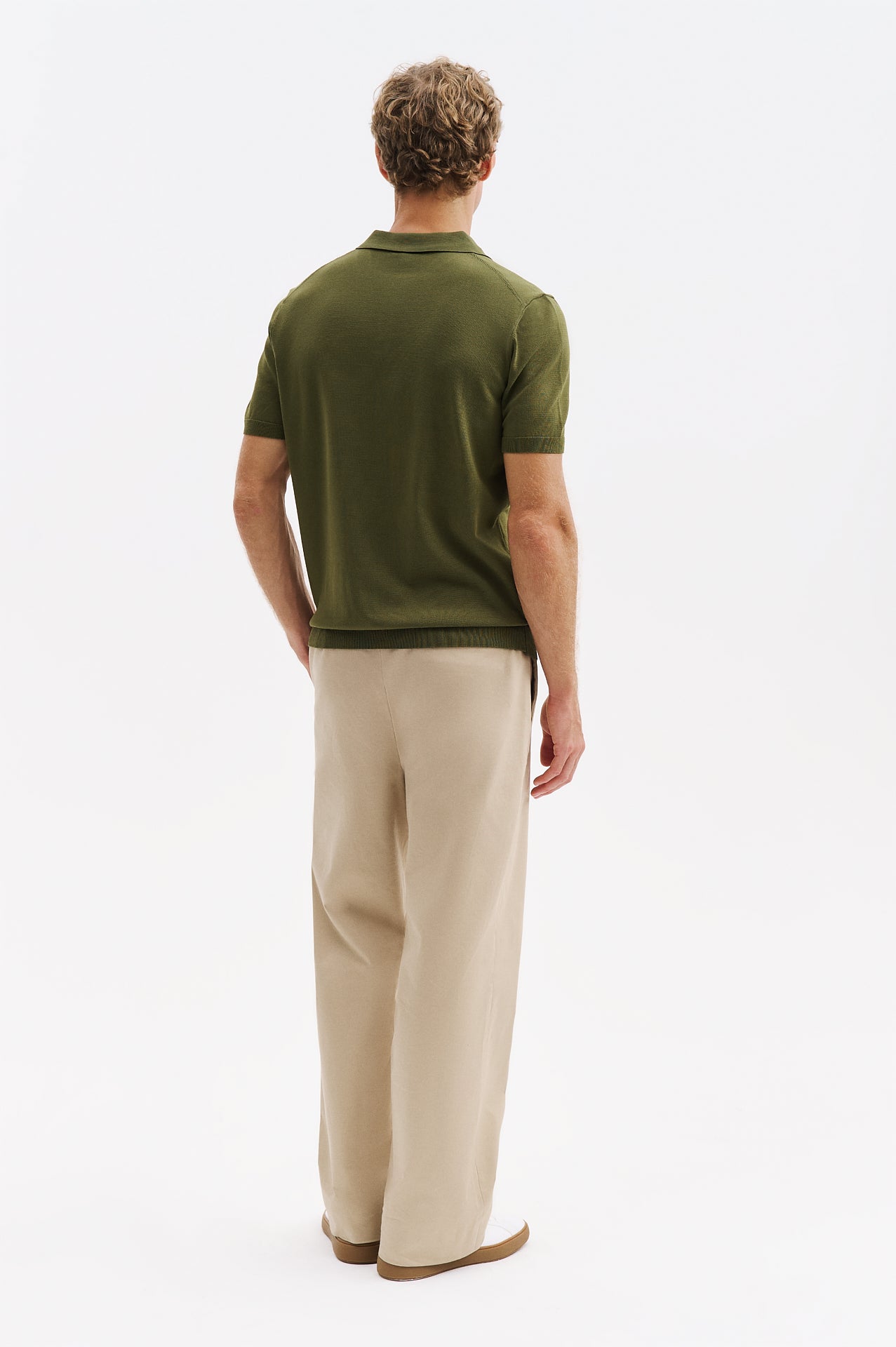 POLO NECK KHAKI KNITTED T-SHIRT