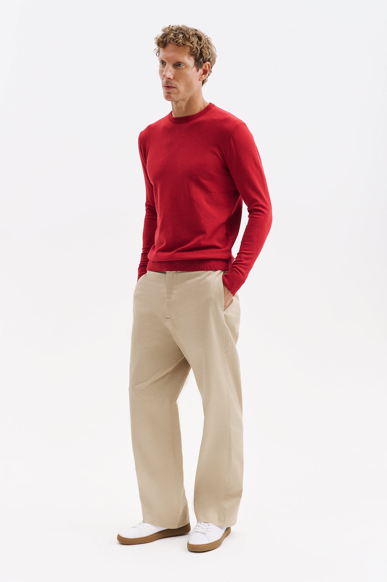 LONG SLEEVE CREW NECK BURGUNDY KNITTED T-SHIRT
