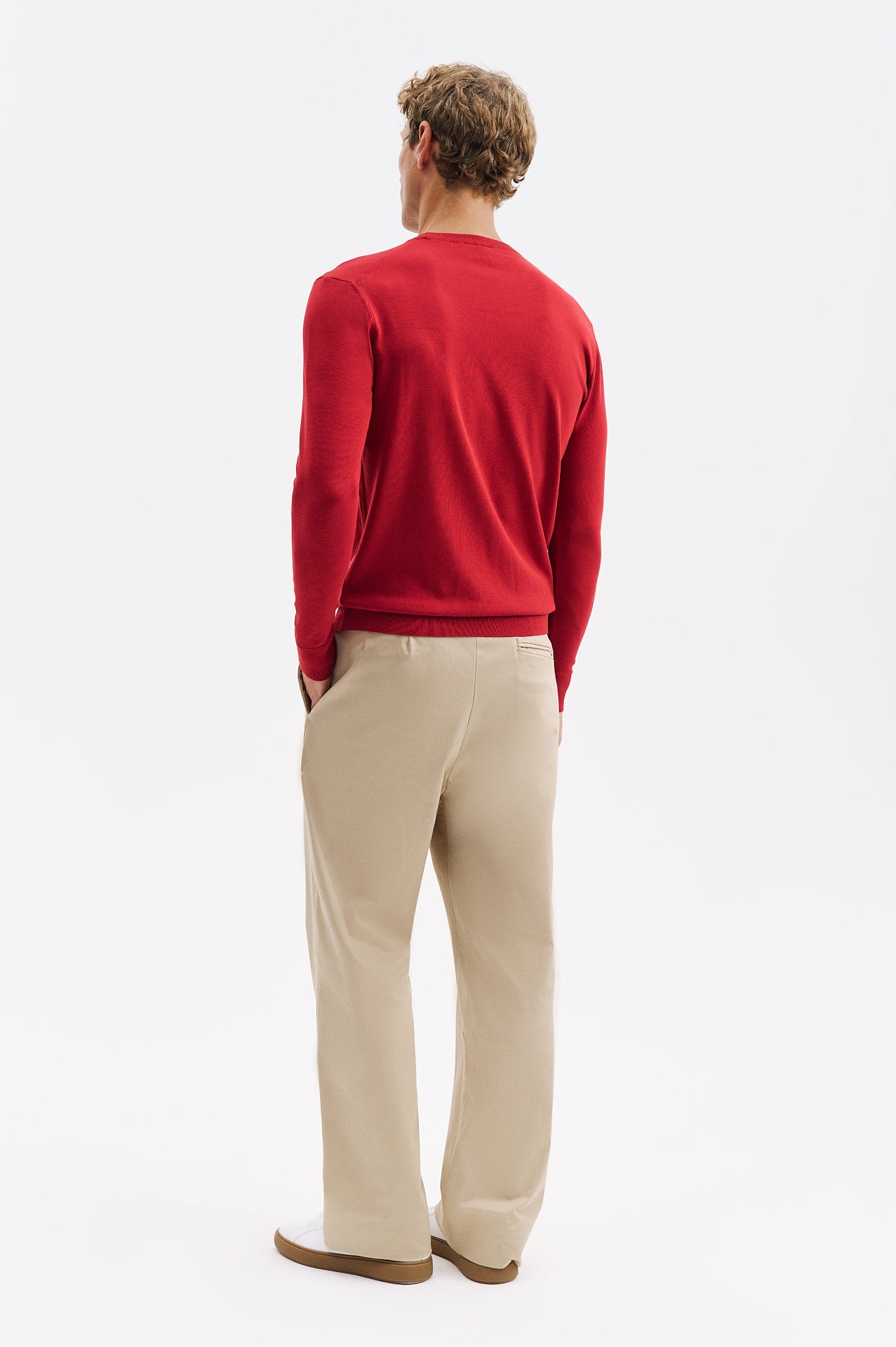 LONG SLEEVE CREW NECK BURGUNDY KNITTED T-SHIRT