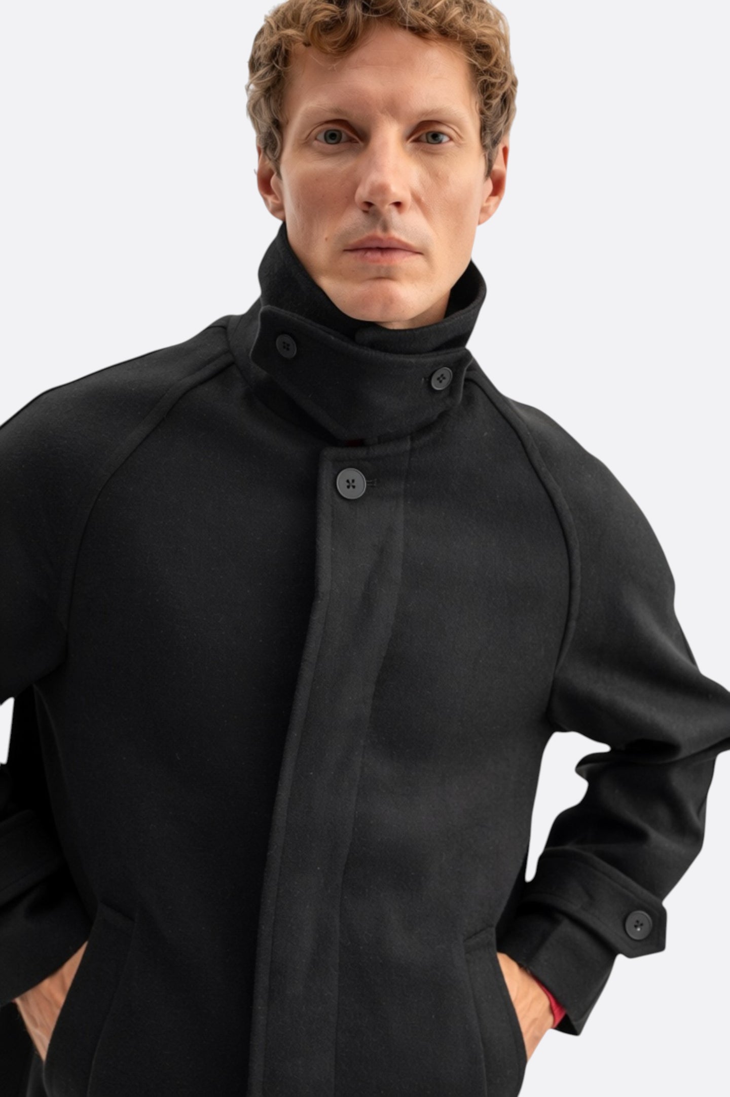 BASIC LONG BLACK MELTON COAT