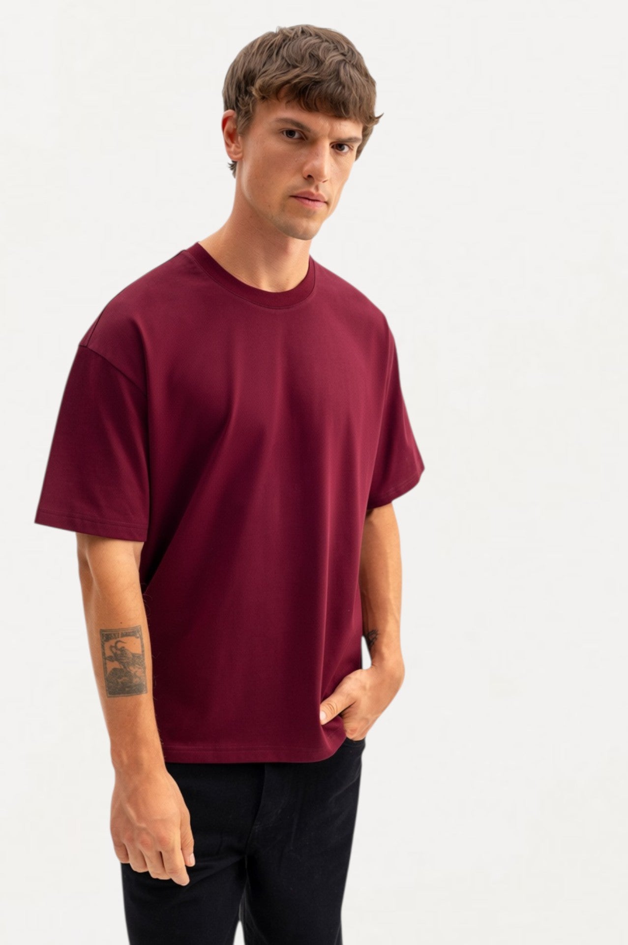 OVERSIZE KISA KOL BORDO T-SHIRT