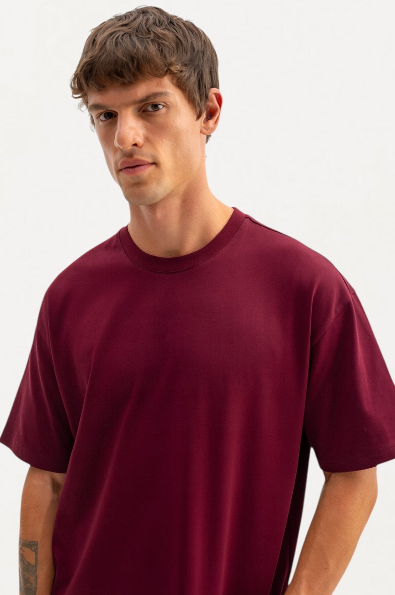 OVERSIZE KISA KOL BORDO T-SHIRT