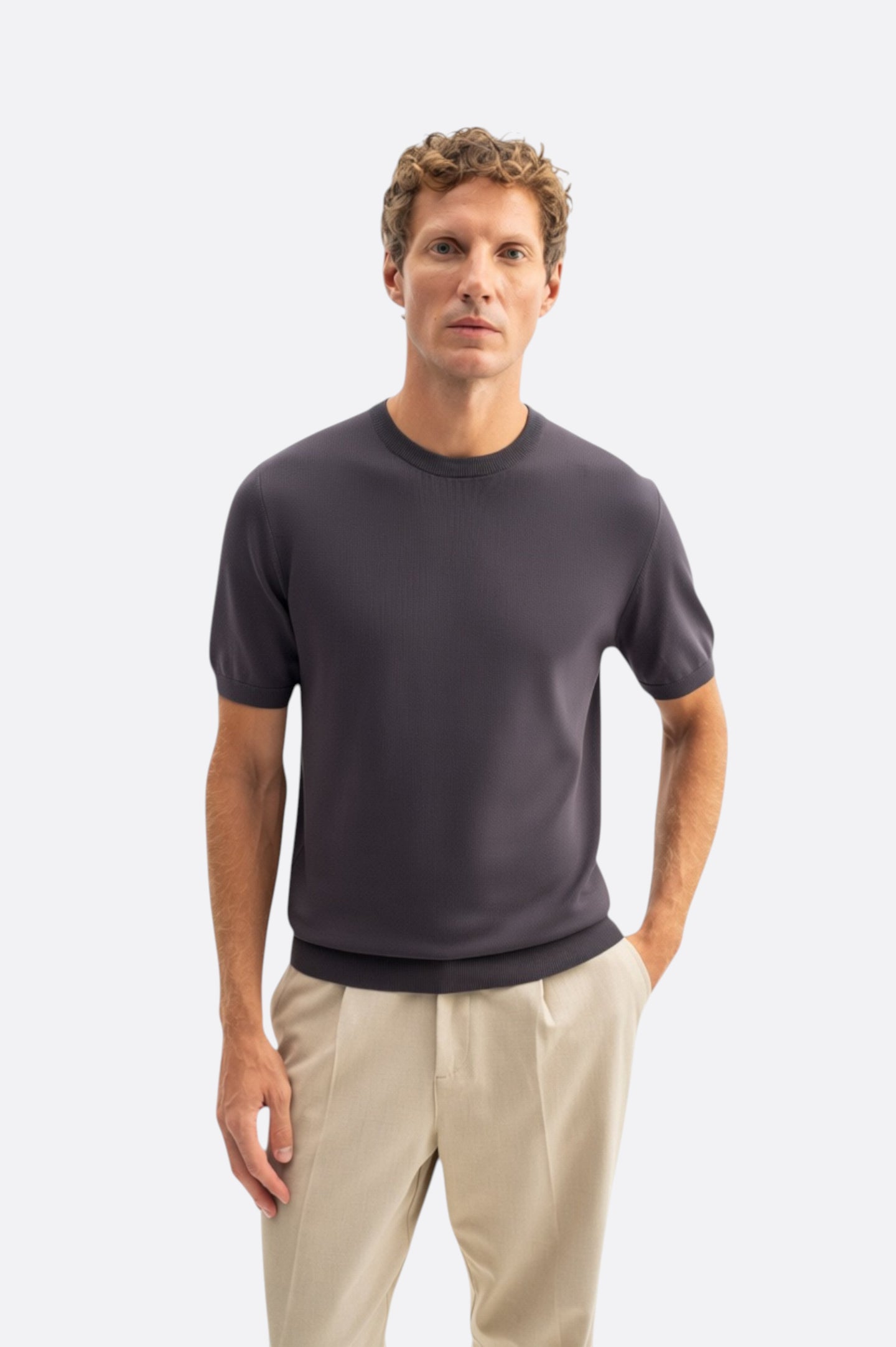 CREW NECK ANTHRACITE KNITTED T-SHIRT