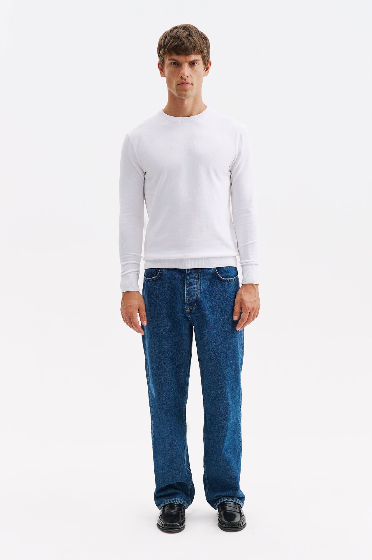 LONG SLEEVE ROUND NECK WHITE KNIT T-SHIRT
