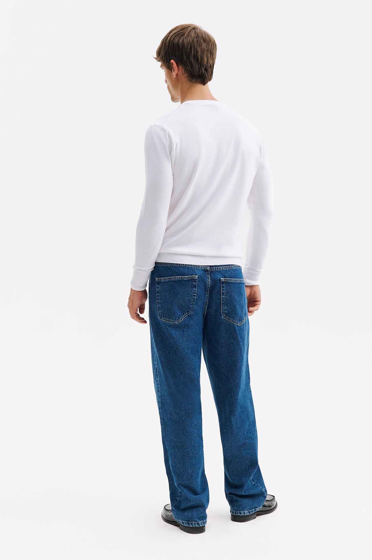 LONG SLEEVE ROUND NECK WHITE KNIT T-SHIRT