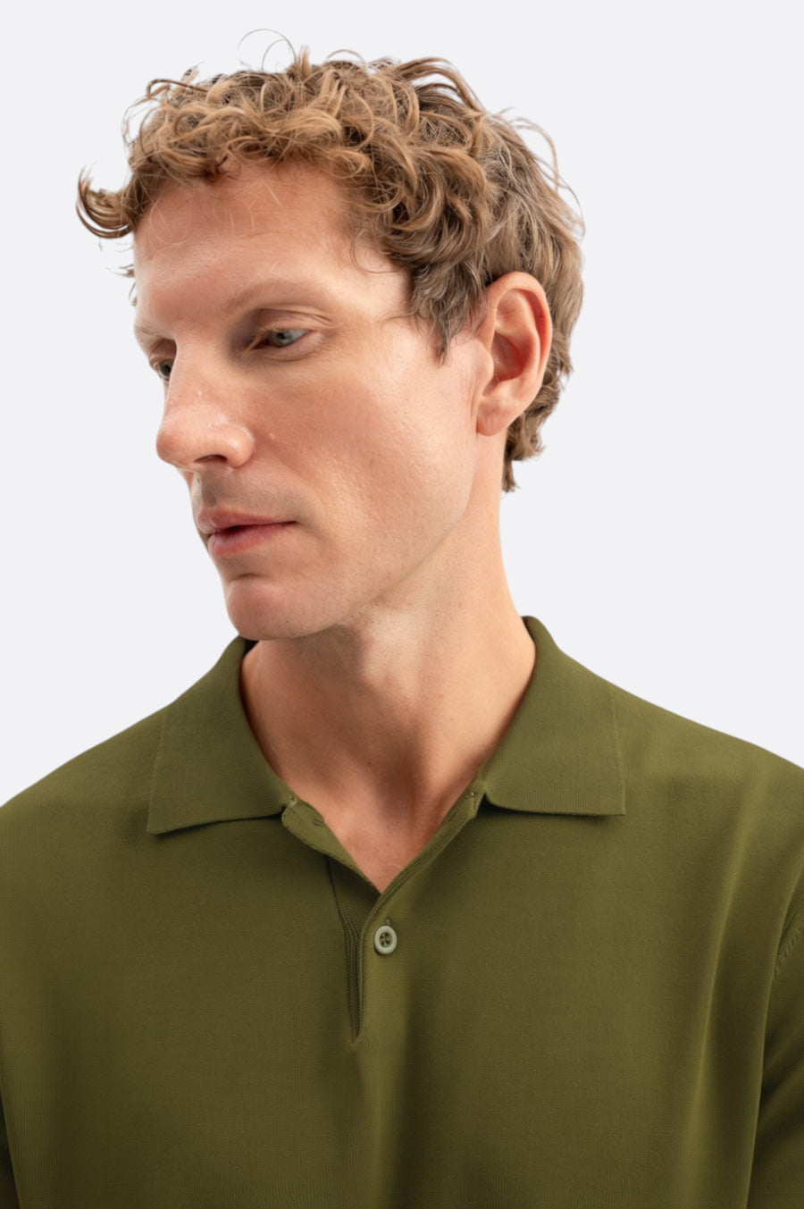 LONG SLEEVE POLO NECK KHAKI KNITTED T-SHIRT