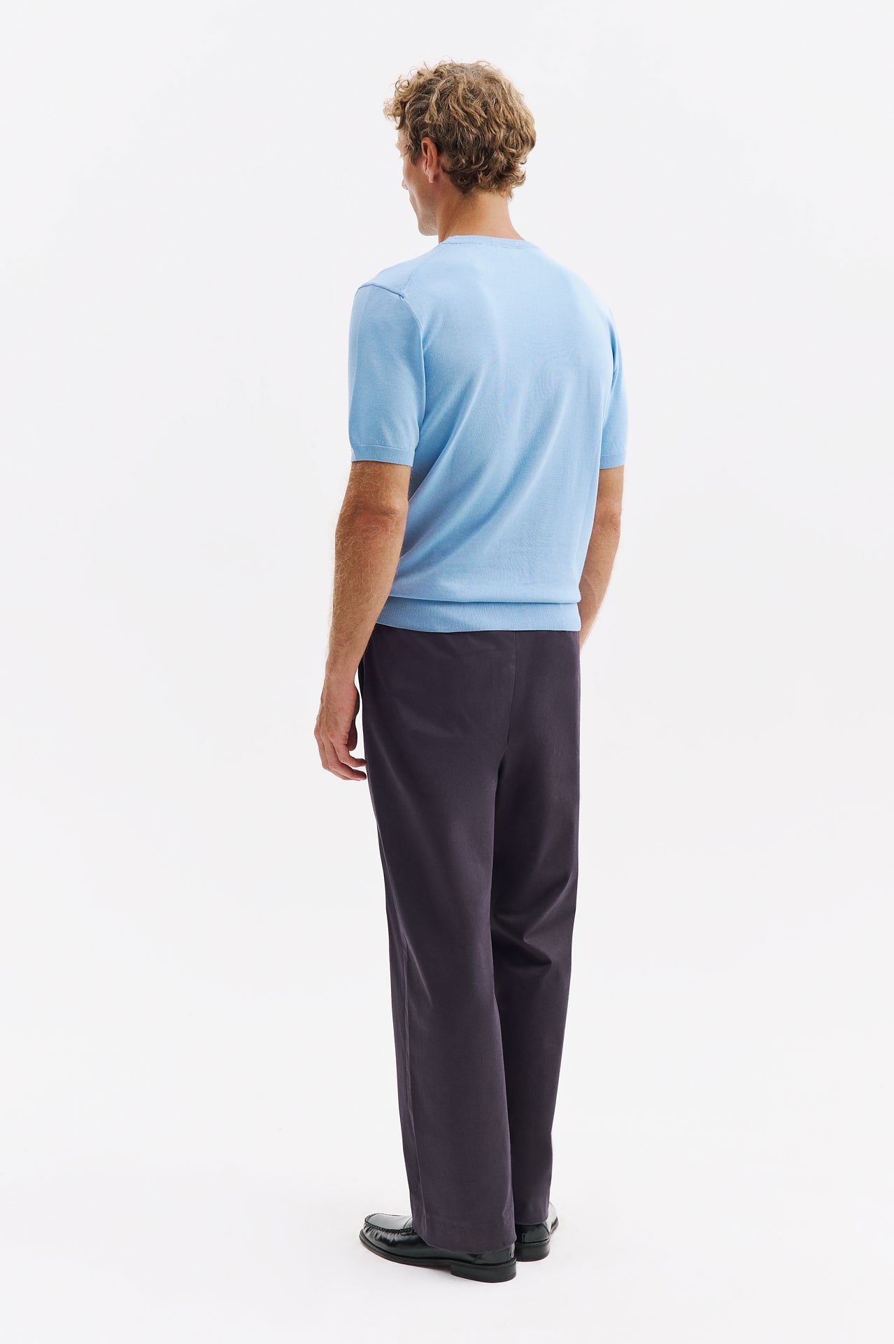 CREW NECK BLUE KNITTED T-SHIRT