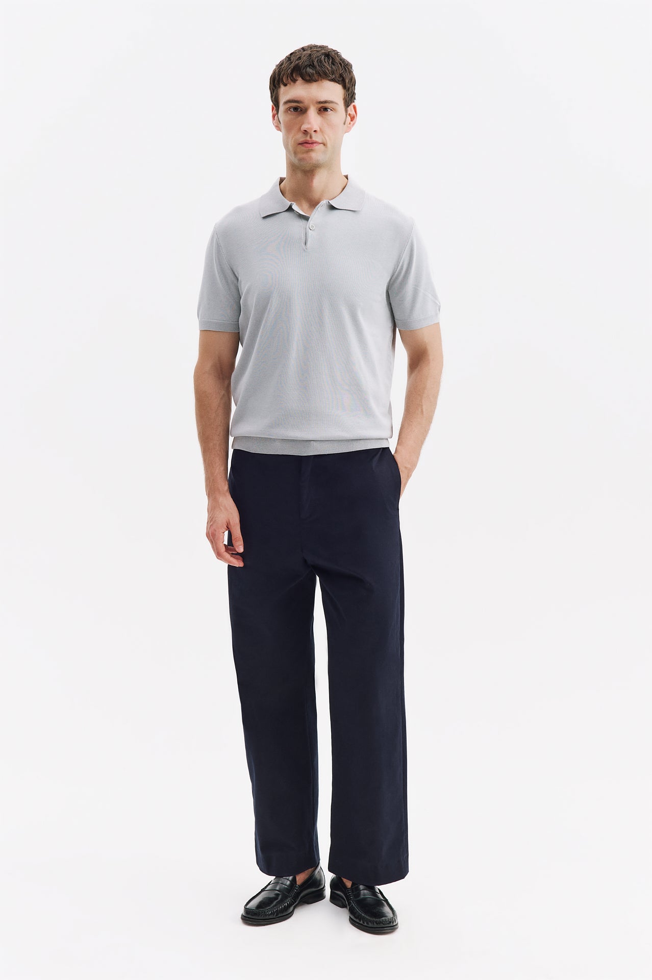 POLO NECK GREY KNITTED T-SHIRT