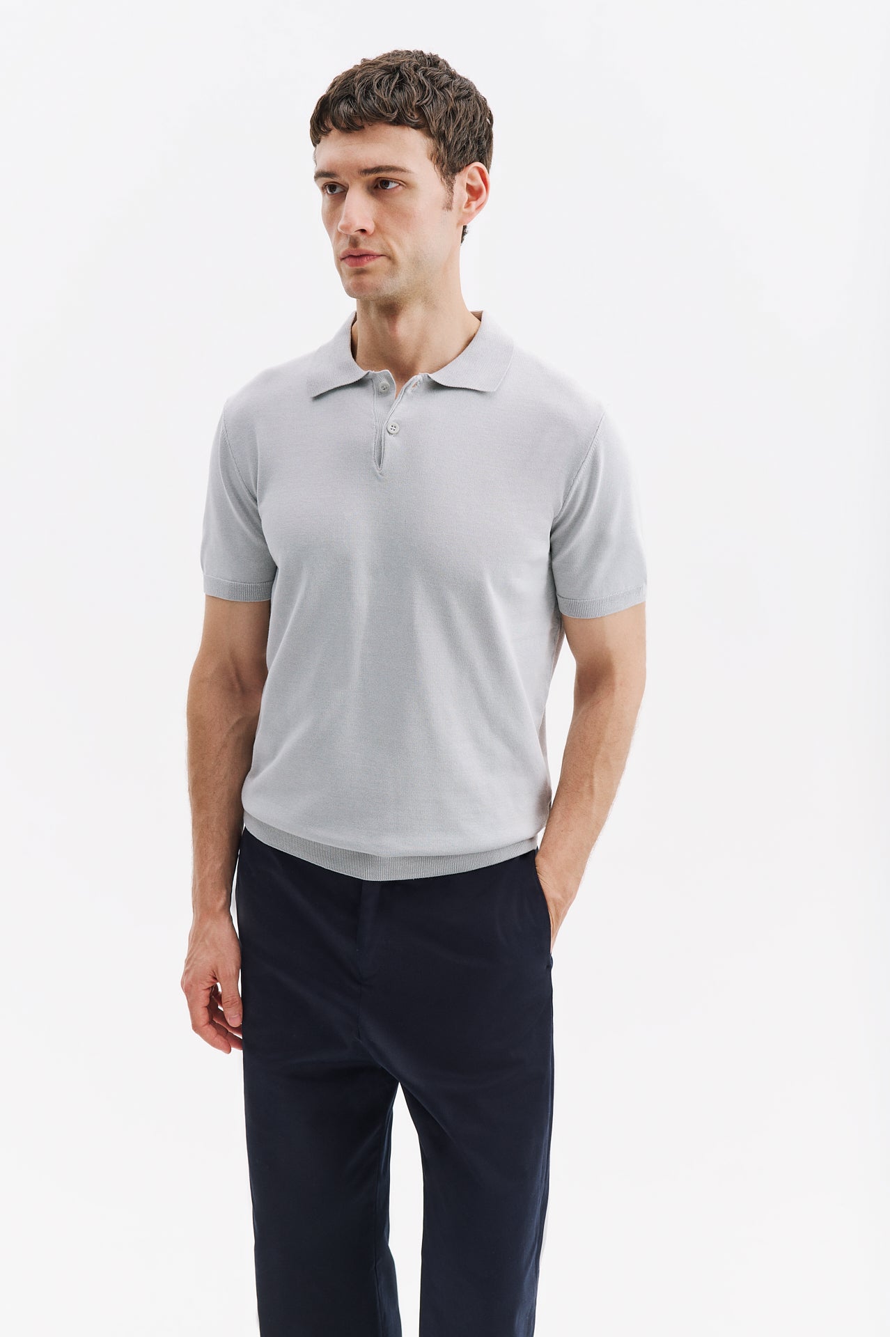 POLO NECK GREY KNITTED T-SHIRT