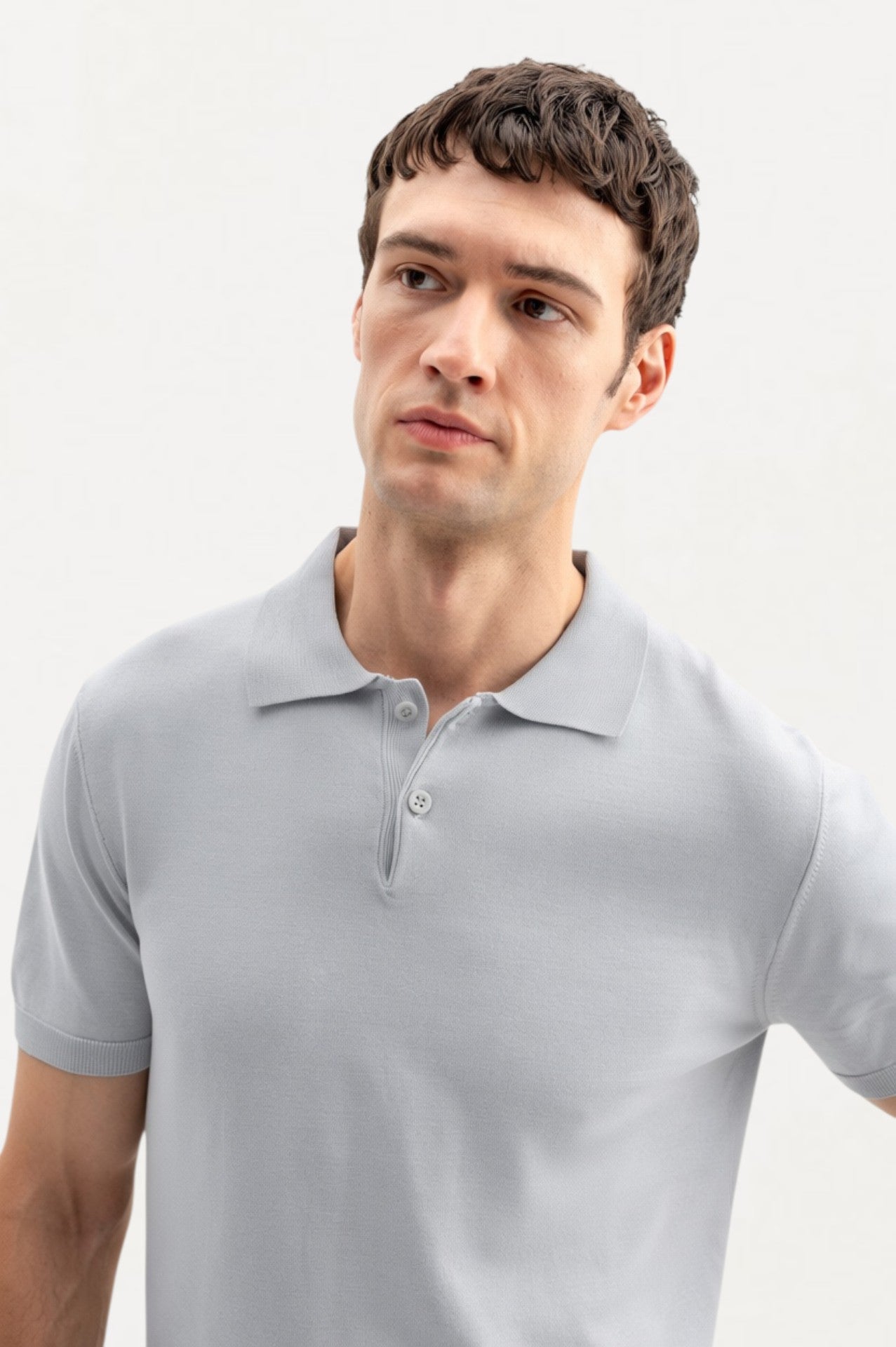 POLO NECK GREY KNITTED T-SHIRT