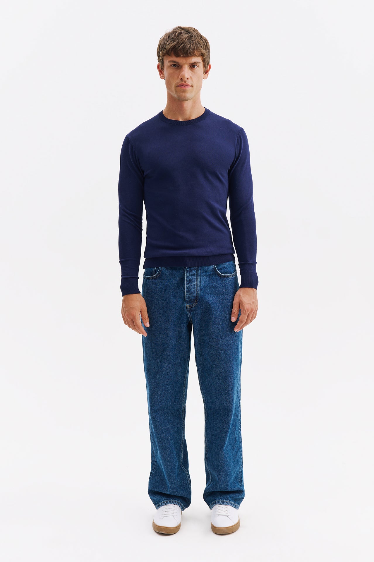 LONG SLEEVE TURTLENECK NAVY BLUE KNITTED T-SHIRT