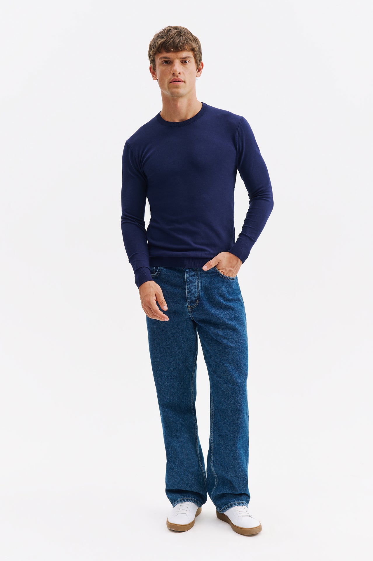 LONG SLEEVE TURTLENECK NAVY BLUE KNITTED T-SHIRT