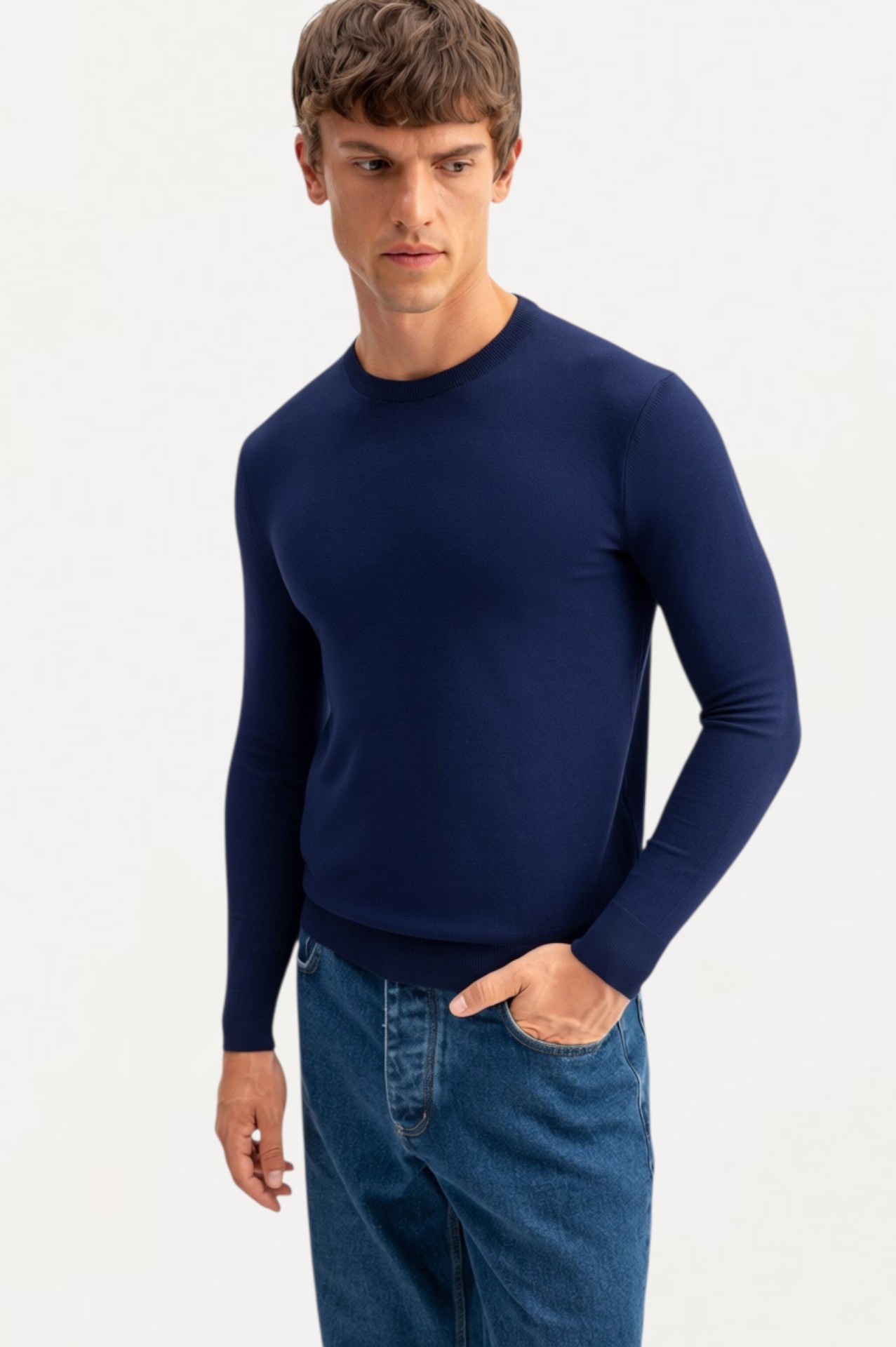 LONG SLEEVE TURTLENECK NAVY BLUE KNITTED T-SHIRT