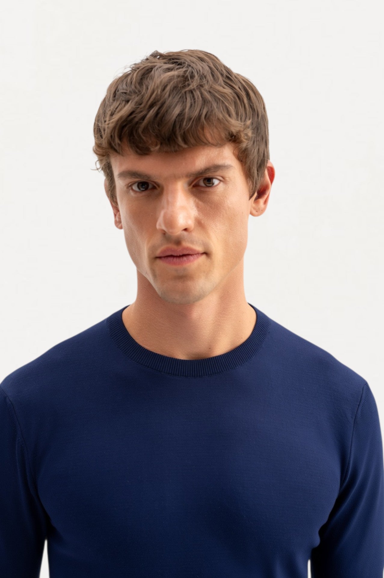 LONG SLEEVE TURTLENECK NAVY BLUE KNITTED T-SHIRT