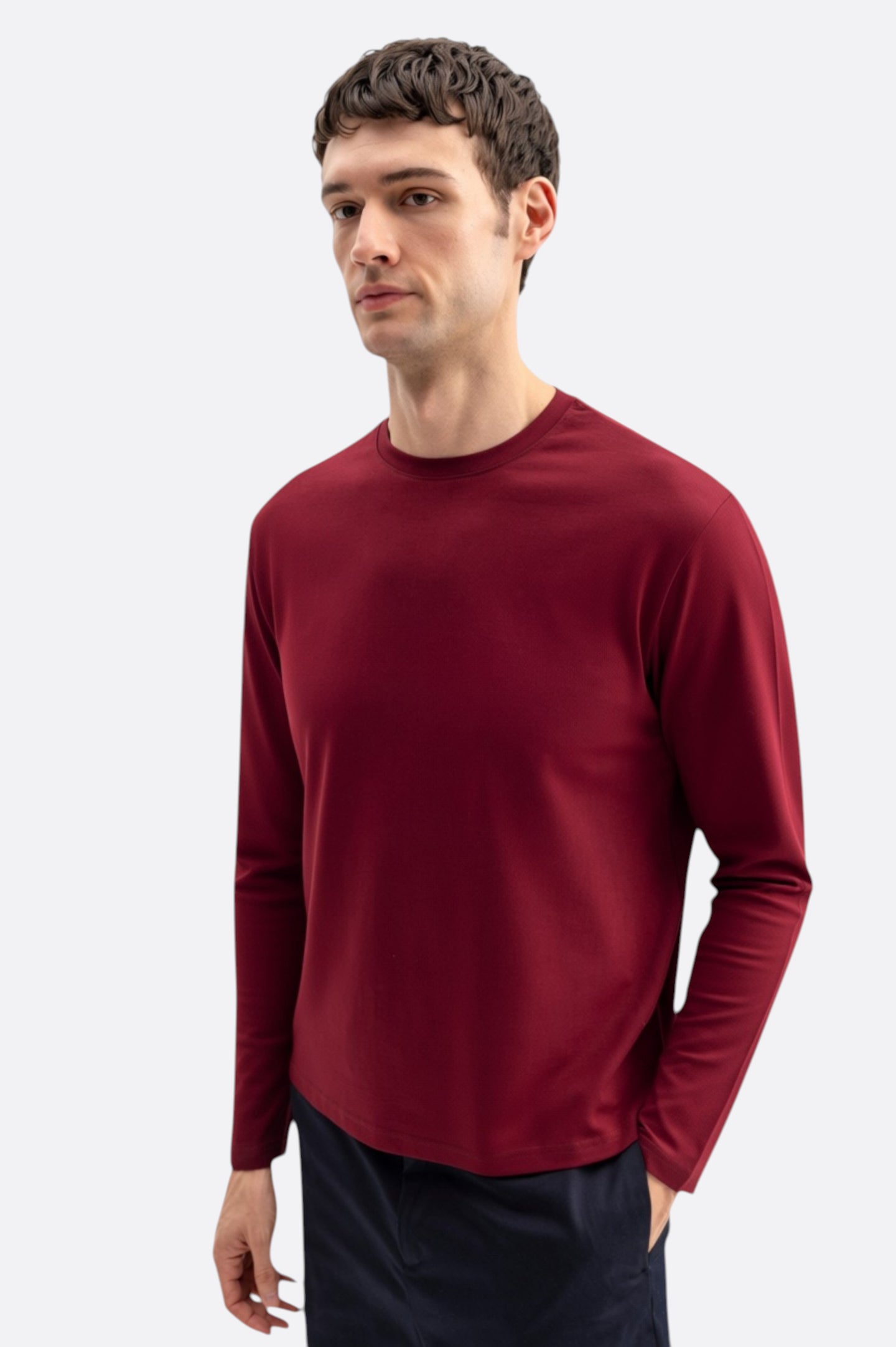 UZUN KOL REGULAR FIT BORDO T-SHIRT