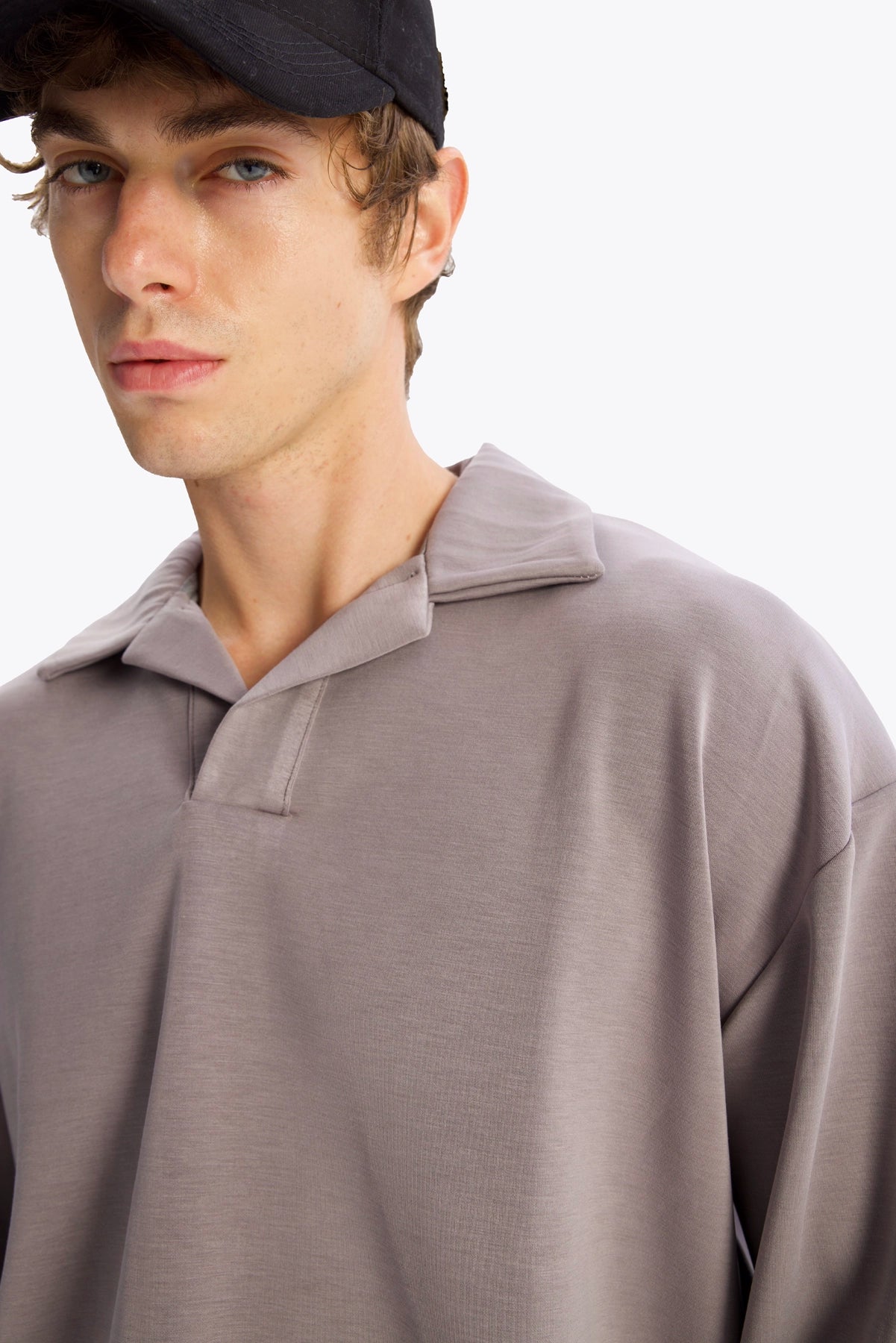 DRAPED SAILOR COLLAR T-SHIRT - GREY