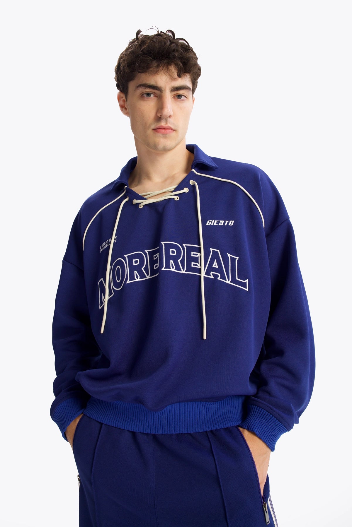 LACE-UP SWEATSHIRT - SAX BLUE