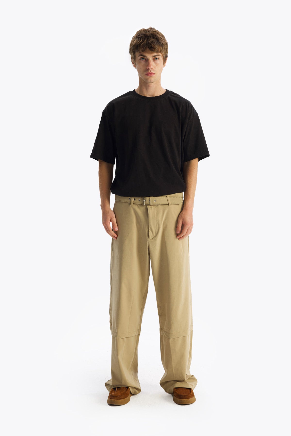 BELTED PARACHUTE TROUSERS - BEIGE