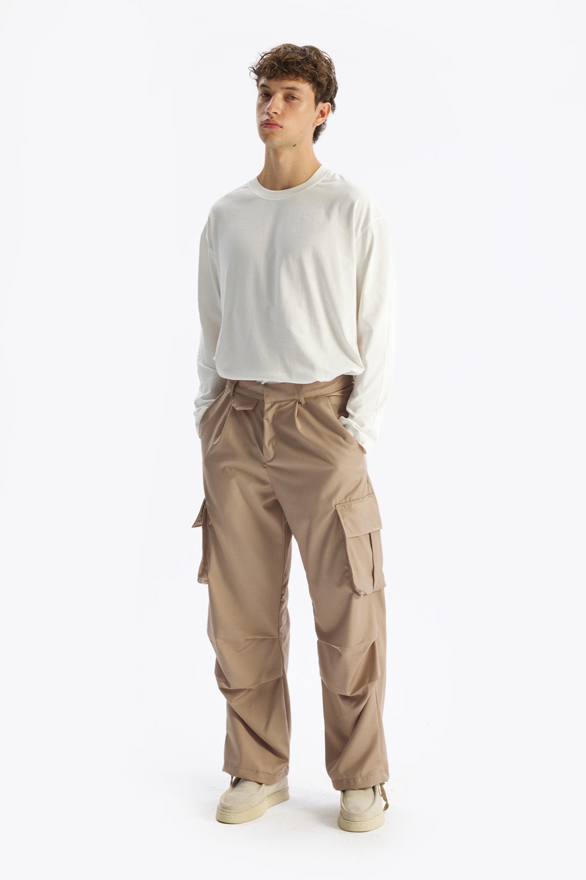 CARGO FABRIC TROUSERS - TAN
