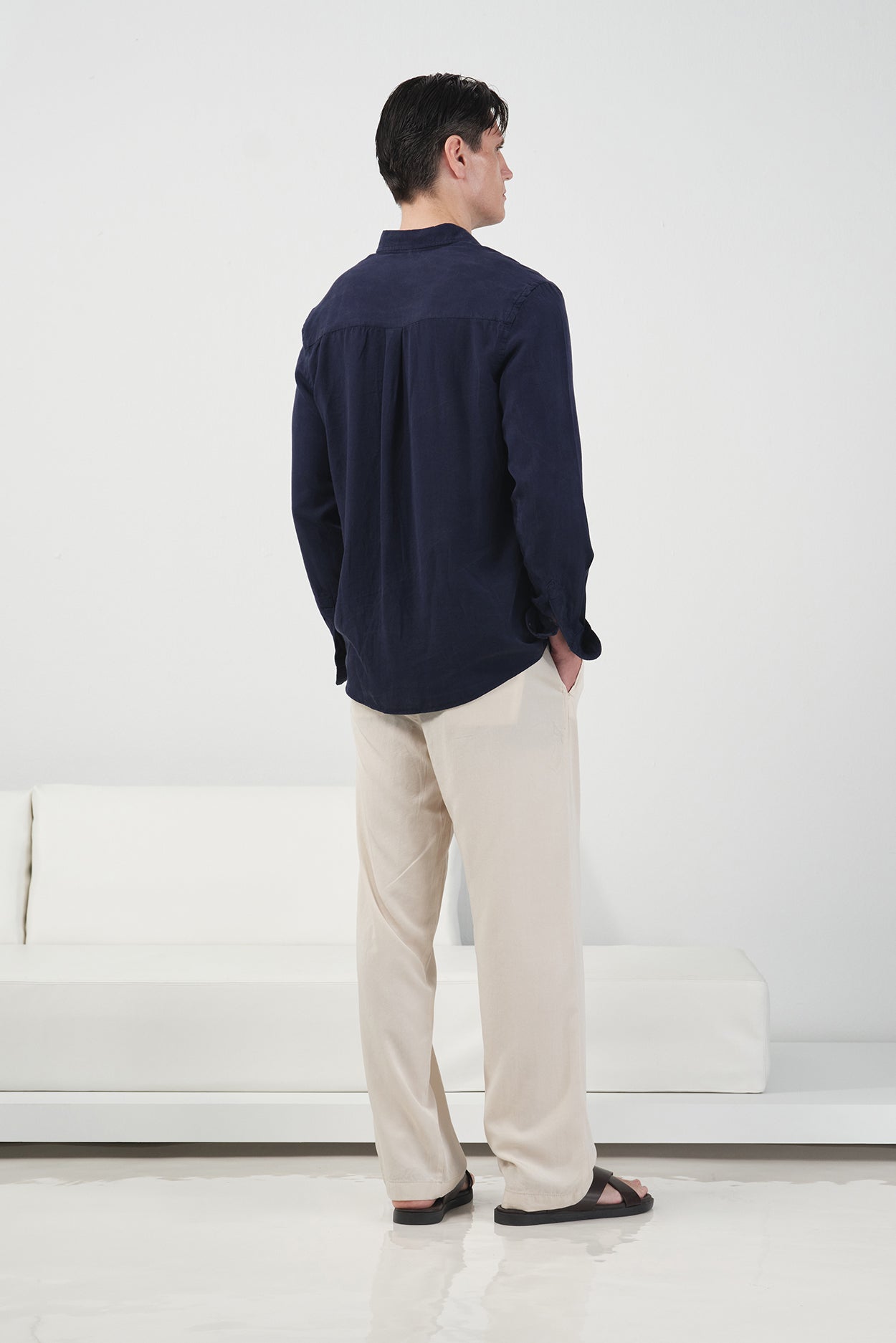 DÖKÜMLÜ REGULAR FIT LACİVERT TENSEL GÖMLEK