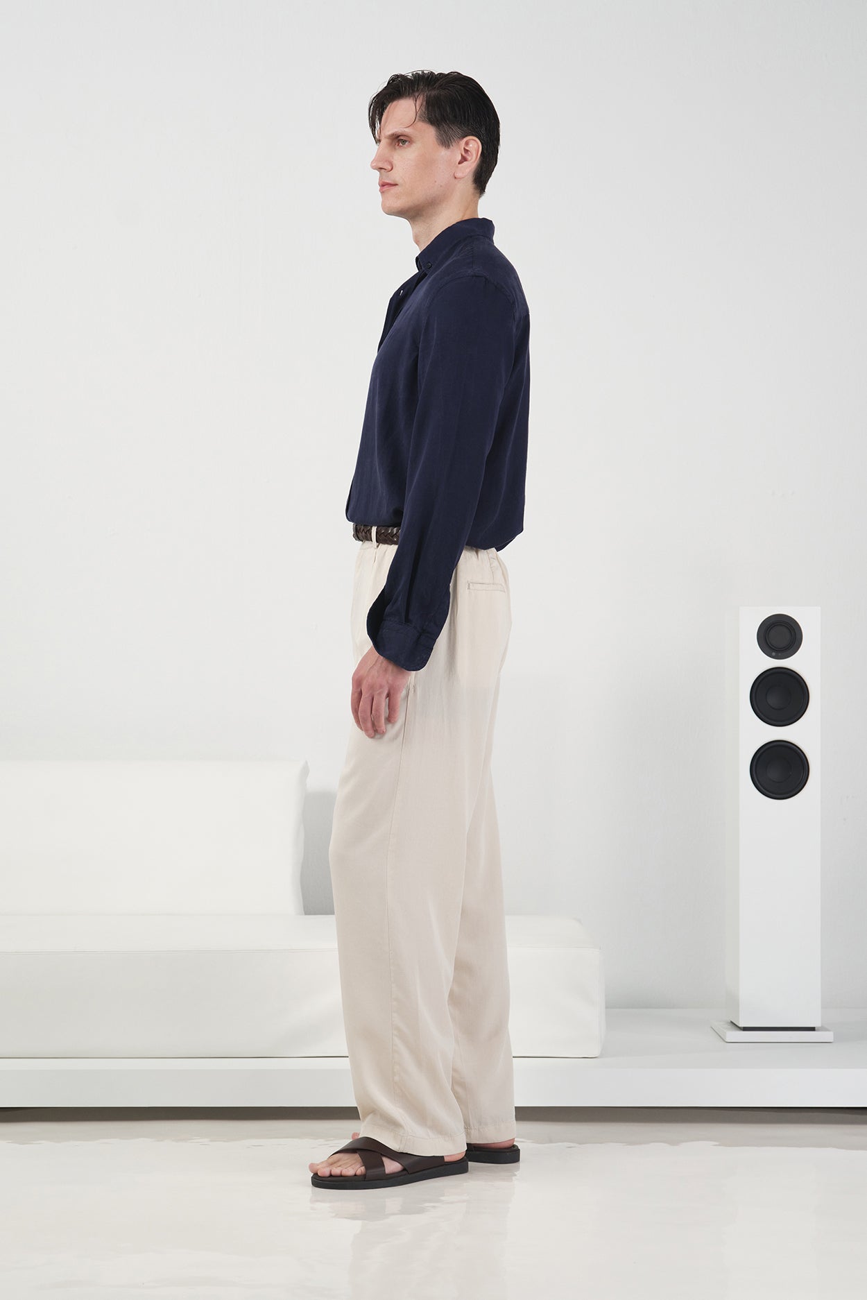 DÖKÜMLÜ REGULAR FIT LACİVERT TENSEL GÖMLEK