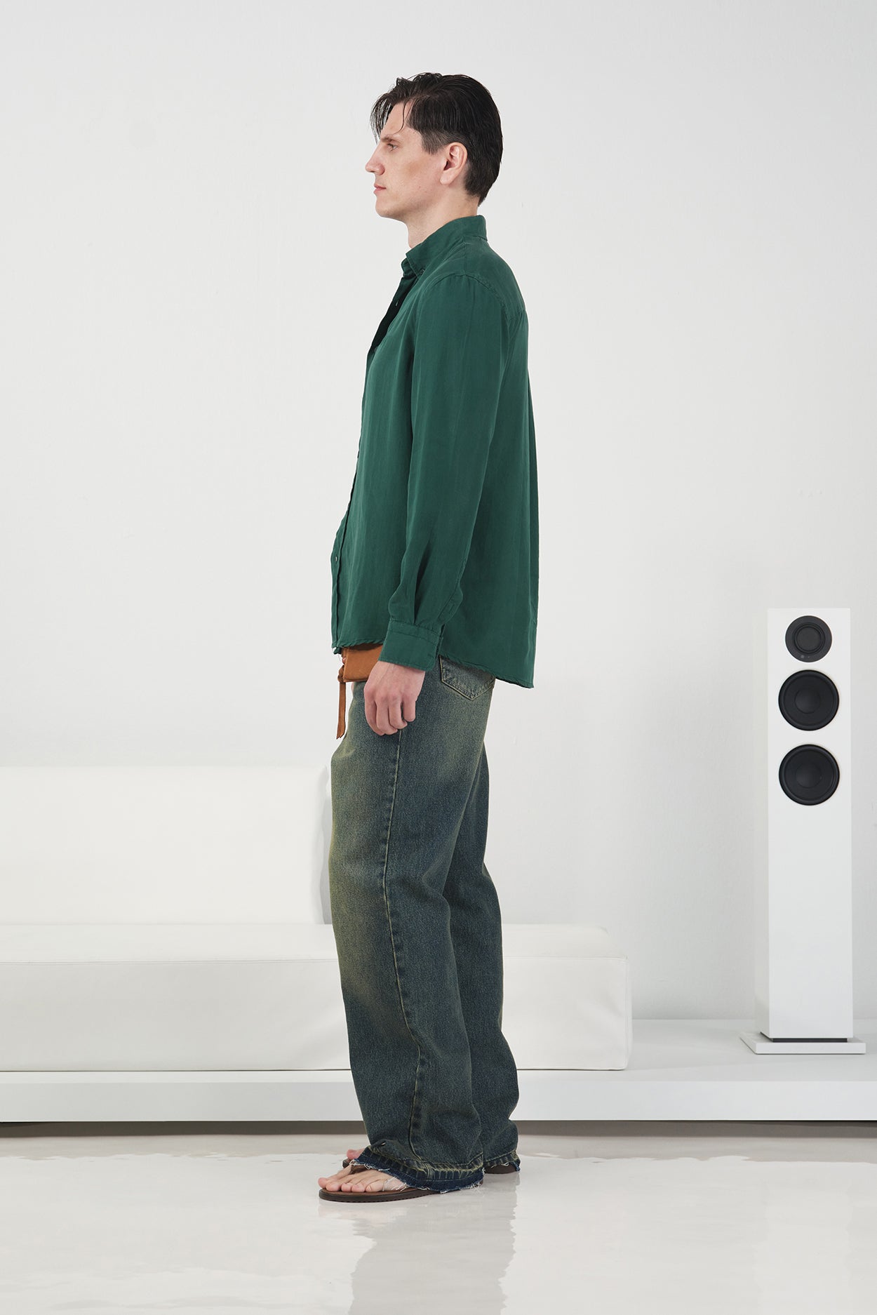 DRAPED REGULAR FIT EMERALD GREEN TENCEL SHIRT