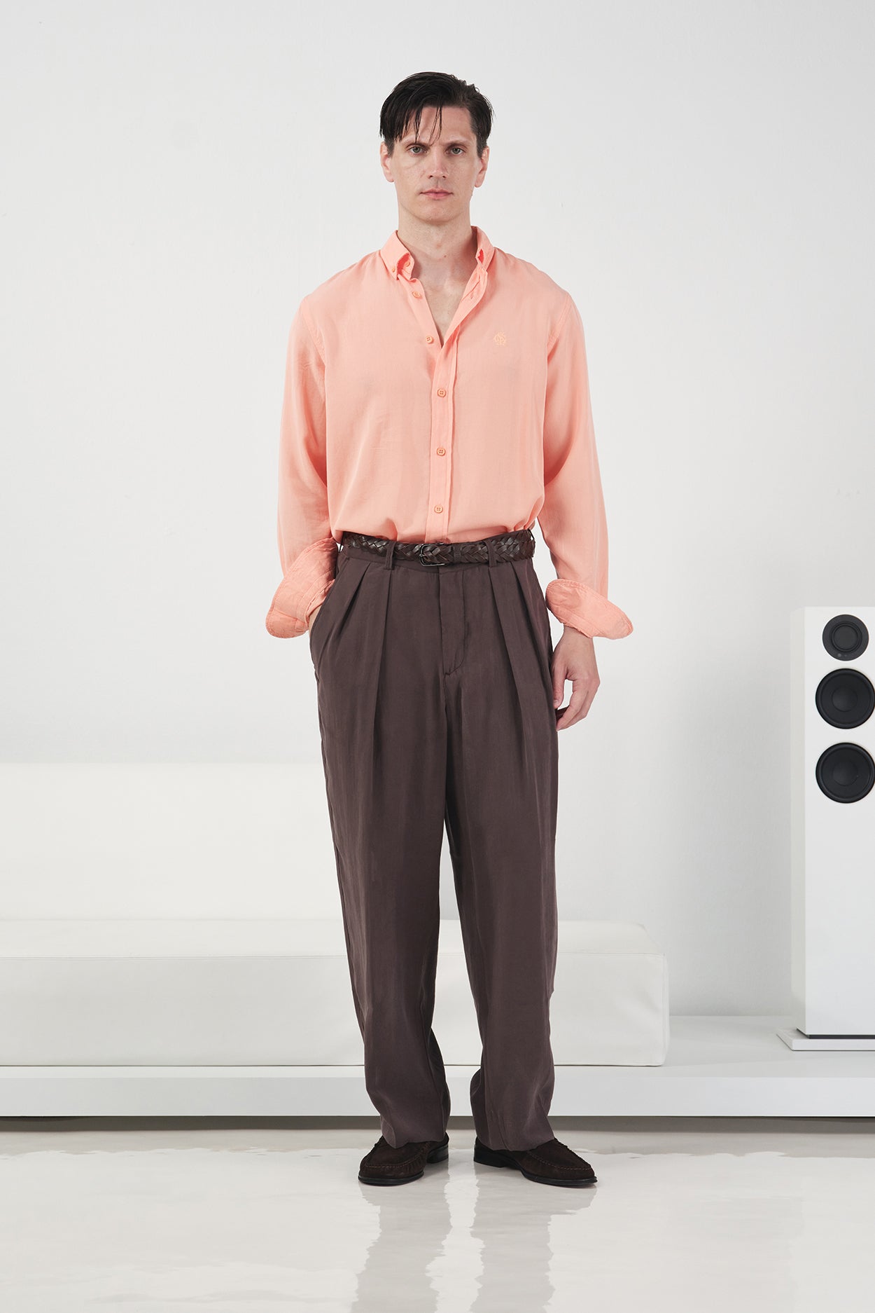 DOUBLE PLEATED DRAPEY BROWN MODAL TROUSERS