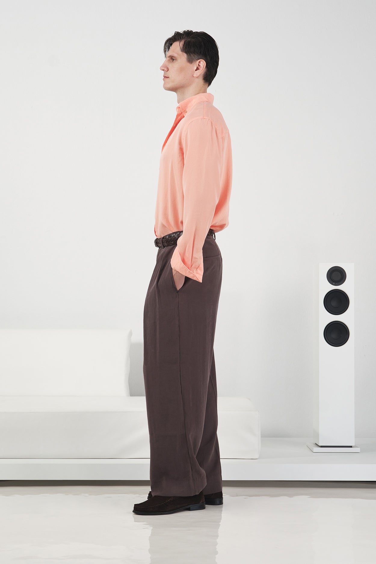 DOUBLE PLEATED DRAPEY BROWN MODAL TROUSERS