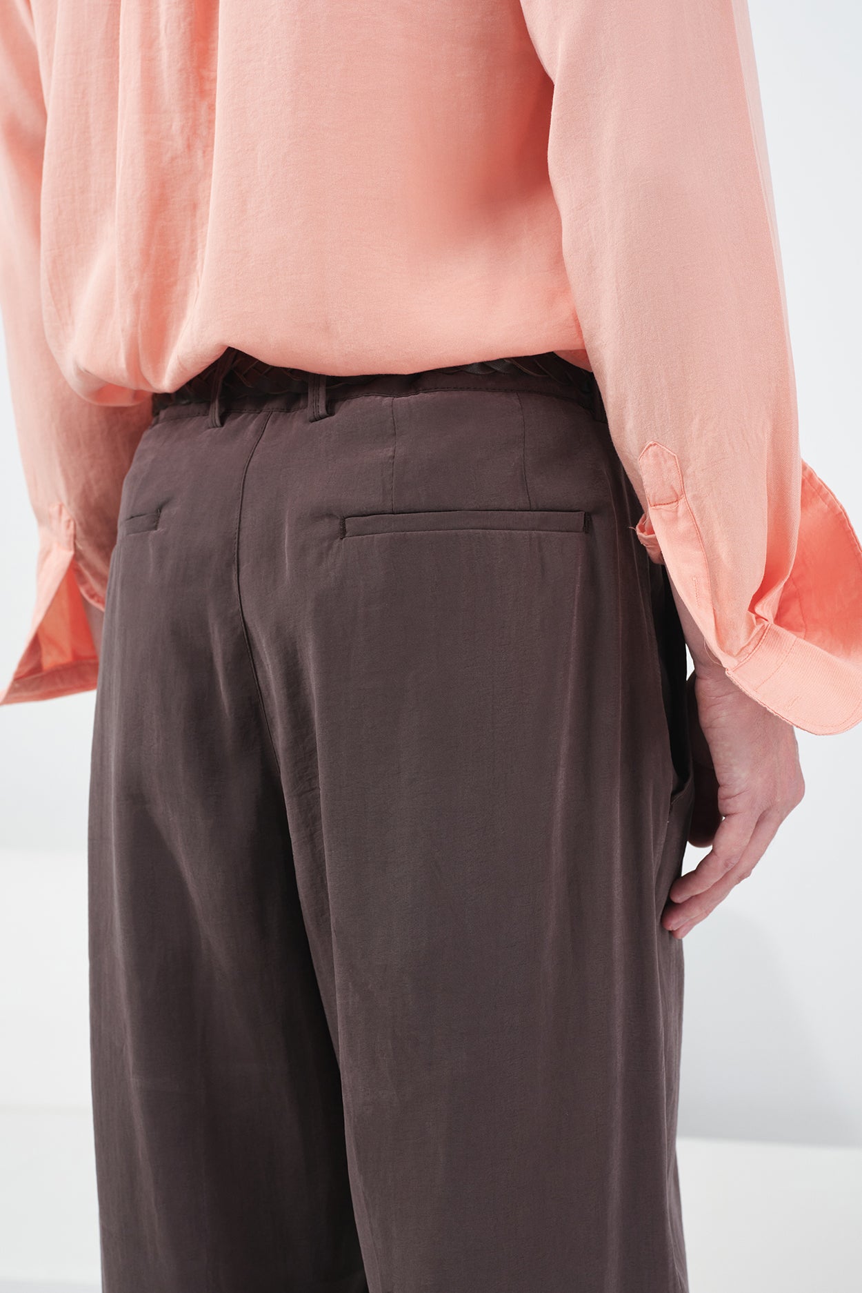 DOUBLE PLEATED DRAPEY BROWN MODAL TROUSERS