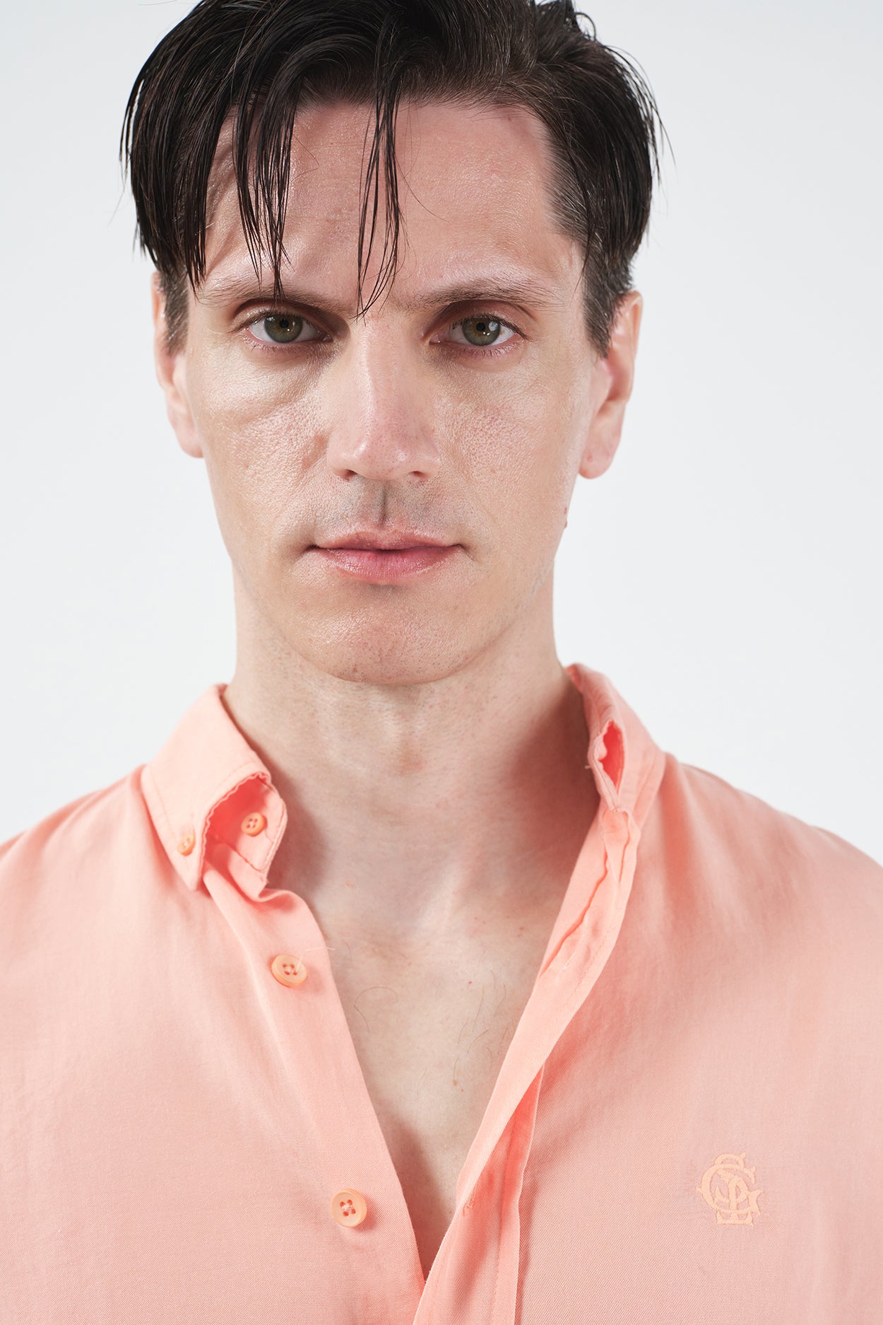 DRAPED REGULAR FIT PINK TENCEL SHIRT