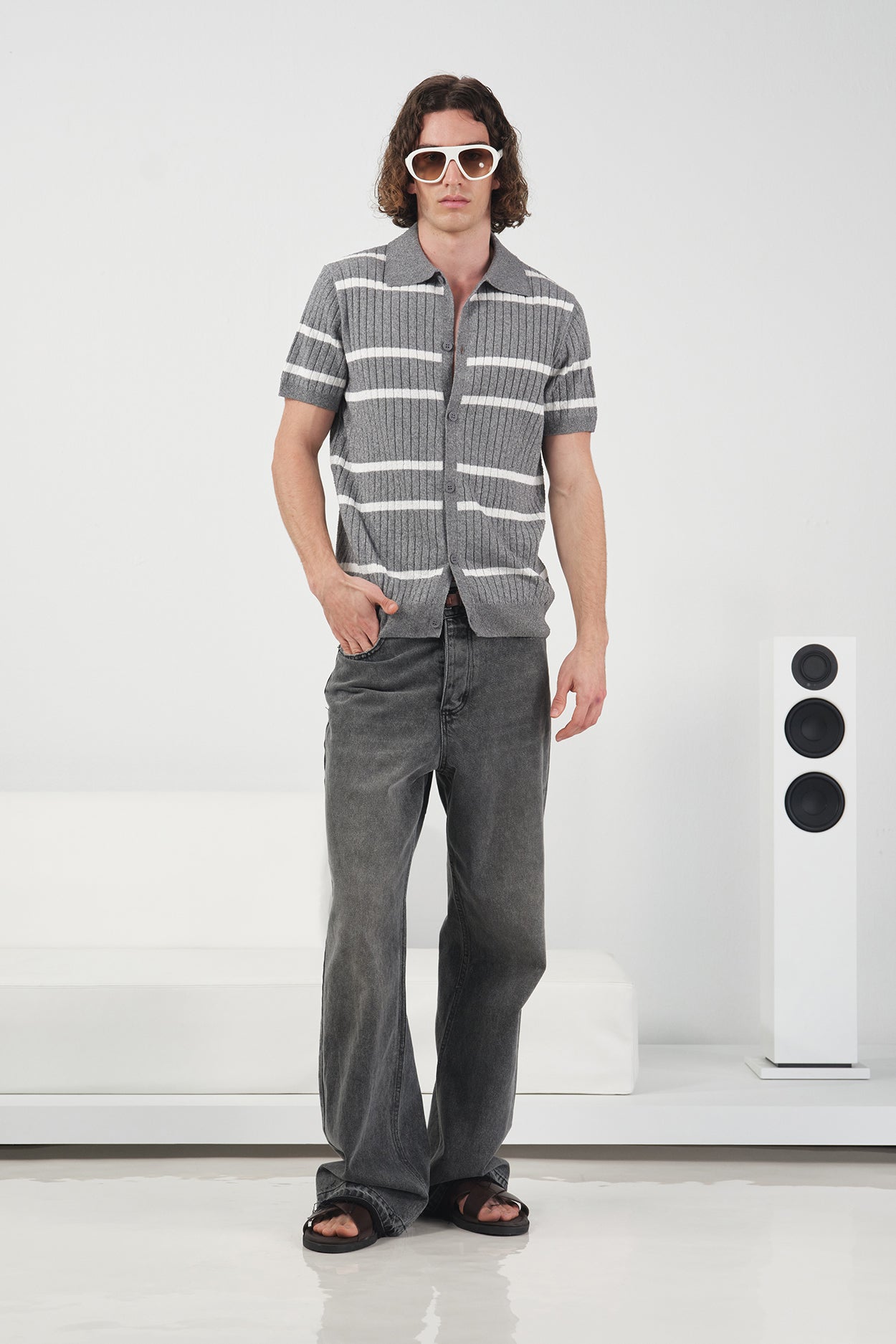 STRIPED ANTHRACITE KNIT SHIRT