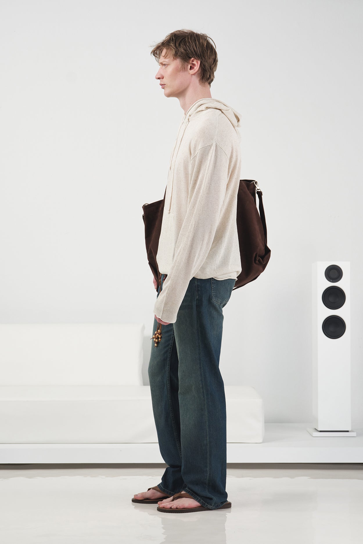 DÖKÜMLÜ EKRU KETEN TRİKO SWEATSHIRT