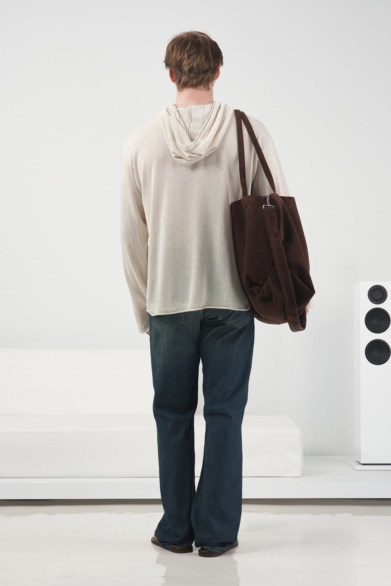 DÖKÜMLÜ EKRU KETEN TRİKO SWEATSHIRT