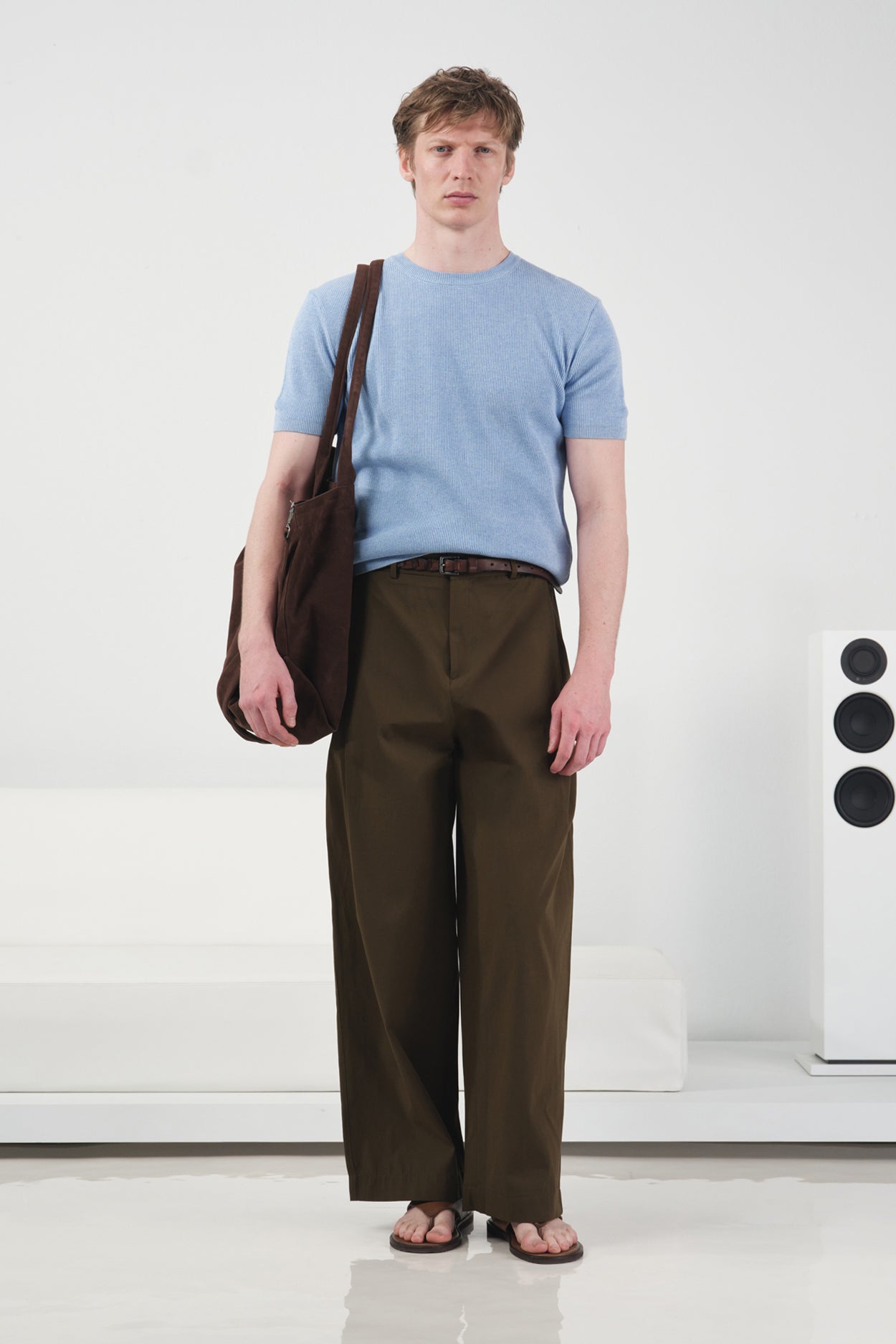 FİTİLLİ DOKULU MAVİ TRİKO T-SHIRT