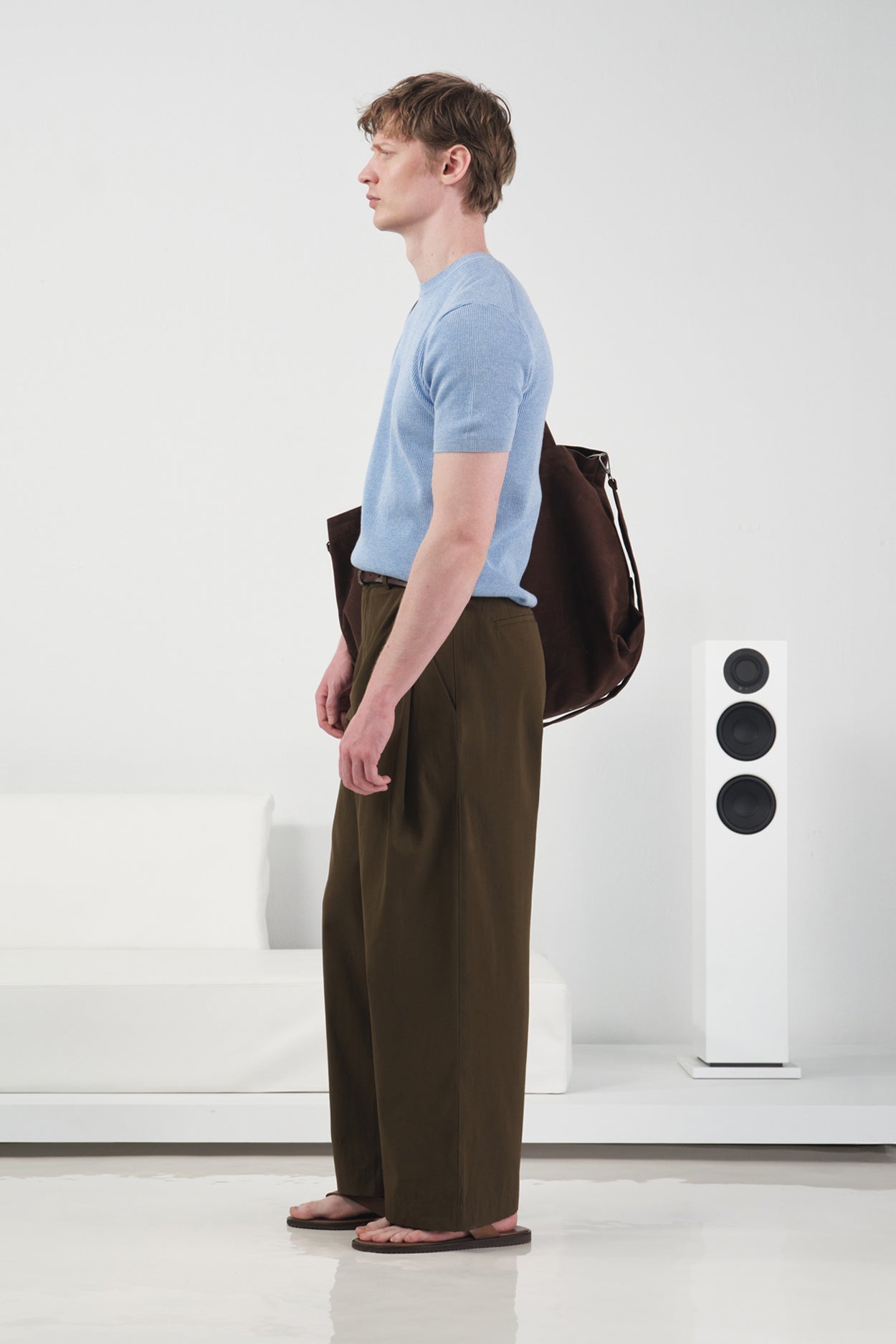 FİTİLLİ DOKULU MAVİ TRİKO T-SHIRT