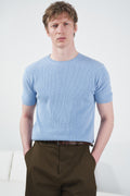 WICKED TEXTURED BLUE KNITTED T-SHIRT