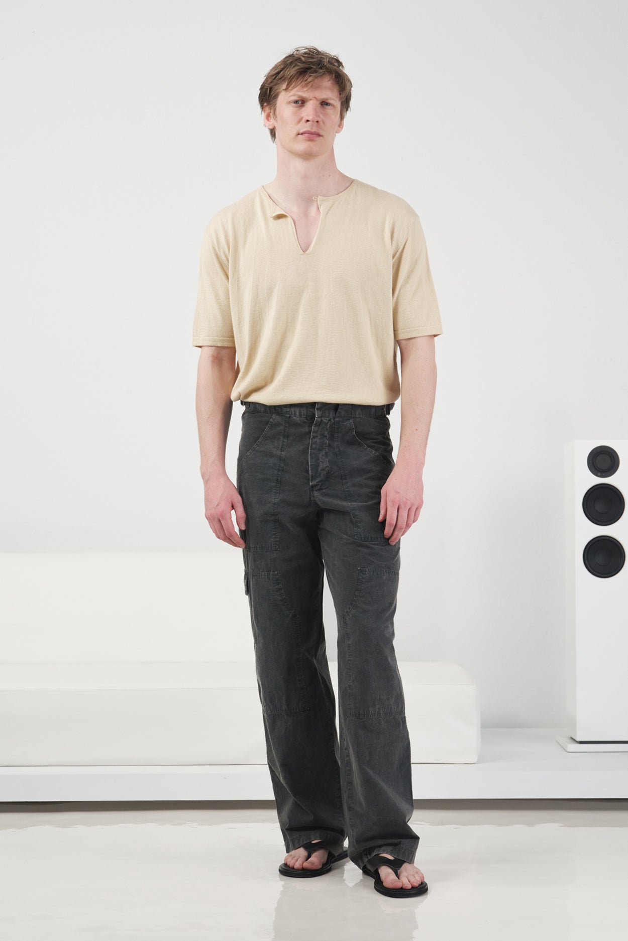 ANTHRACITE CARGO PANTS WITH SIDE BUCKLE DETAIL