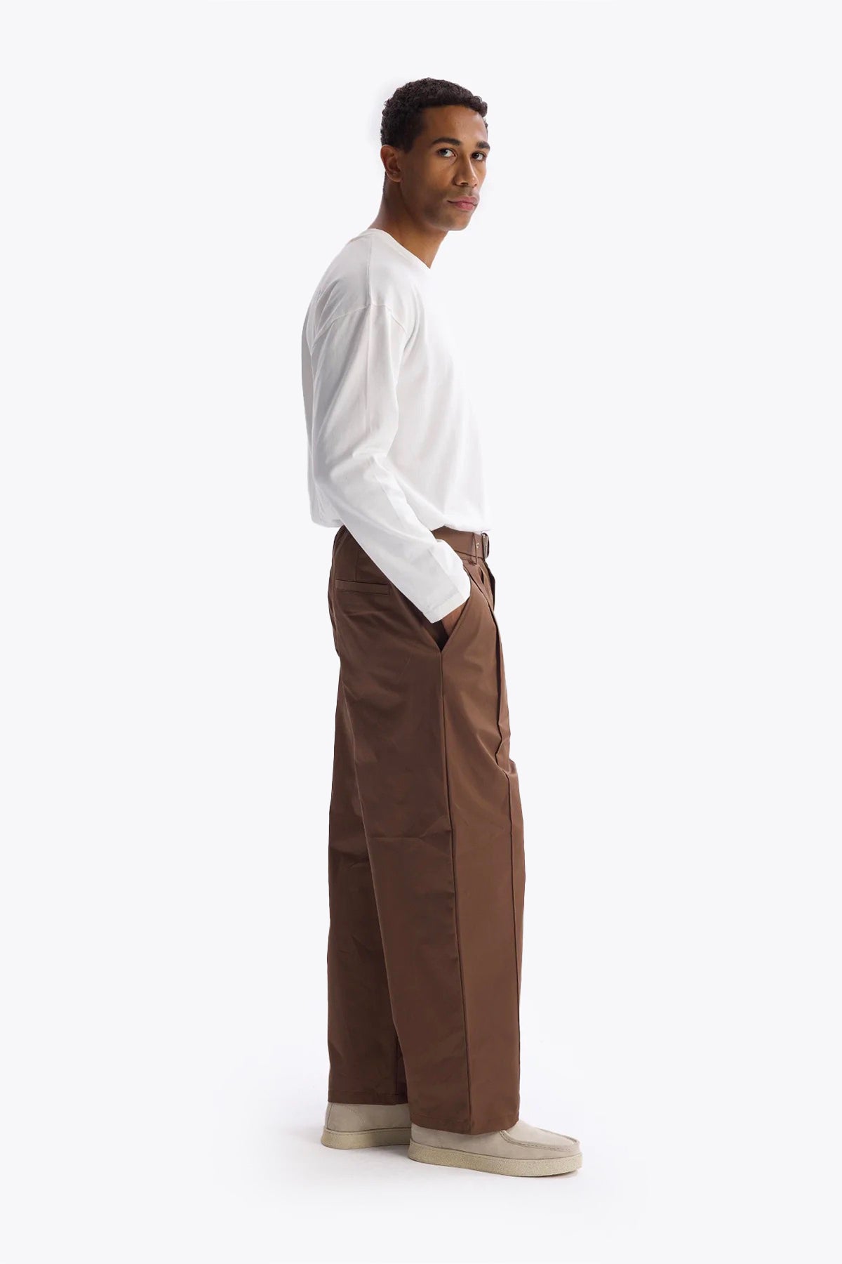 KEMERLİ KUMAŞ PANTOLON - KAHVERENGİ - PANTOLON