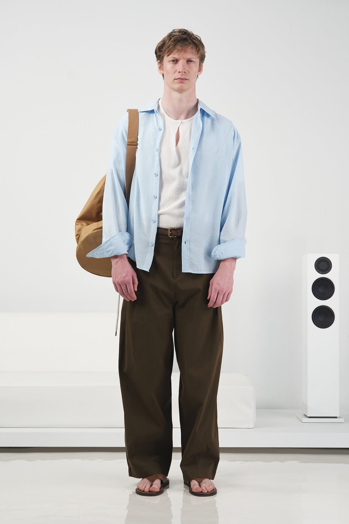 OVERSIZE DRAPED BLUE MODAL SHIRT - 3