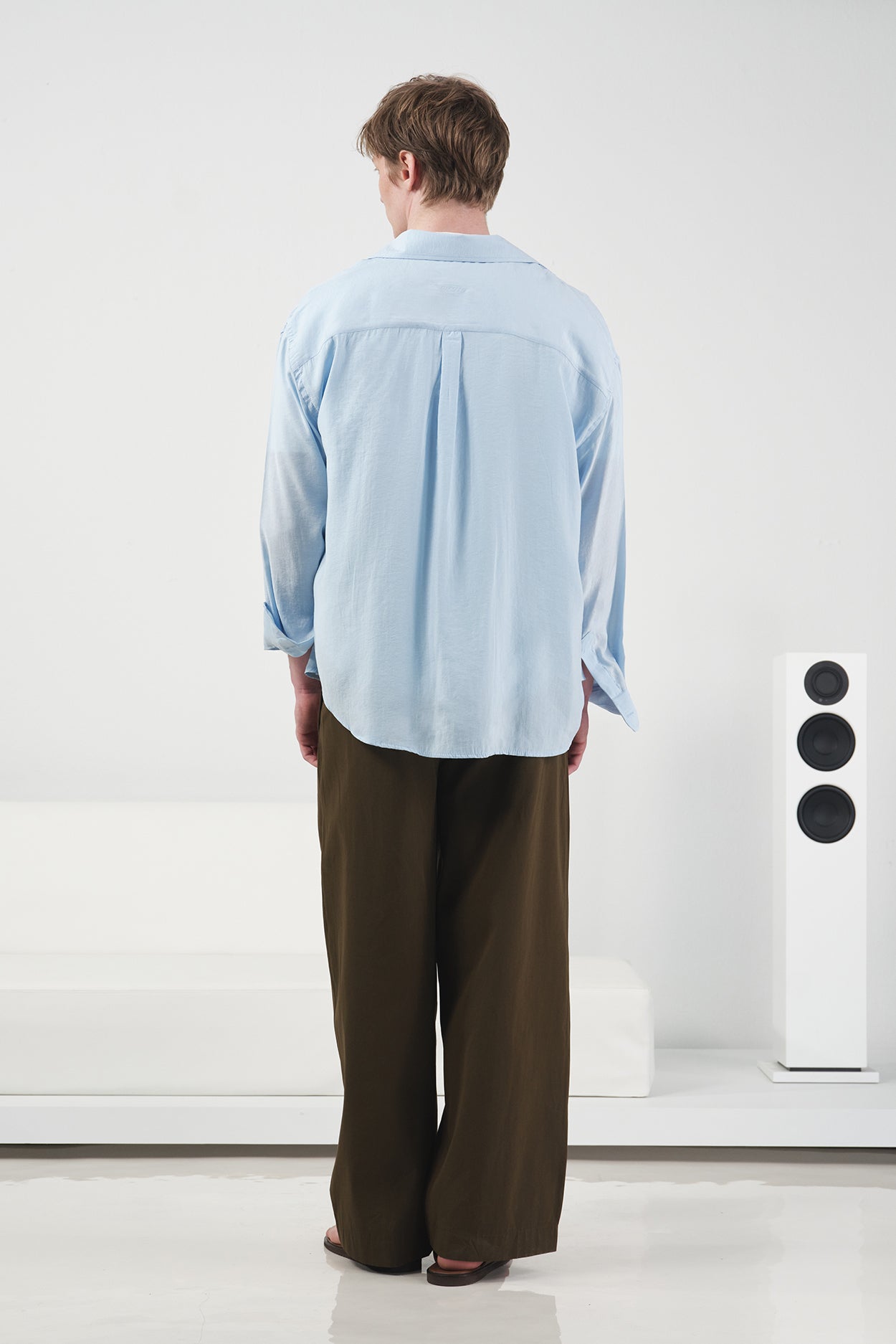 OVERSIZE DÖKÜMLÜ MAVİ MODAL GÖMLEK