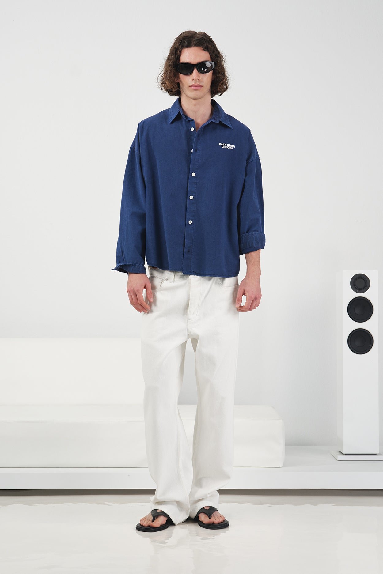 EFFECTIVE CROP NAVY BLUE SHIRT