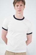 CONTRAST DETAIL CREW NECK ECRU T-SHIRT