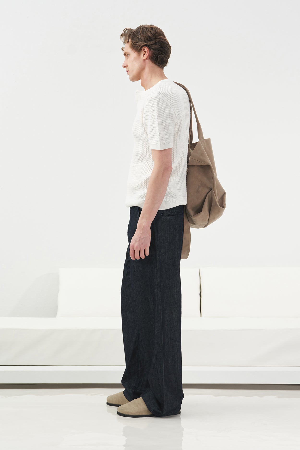 DOKULU BİSİKLET YAKA BEYAZ TRİKO T-SHIRT