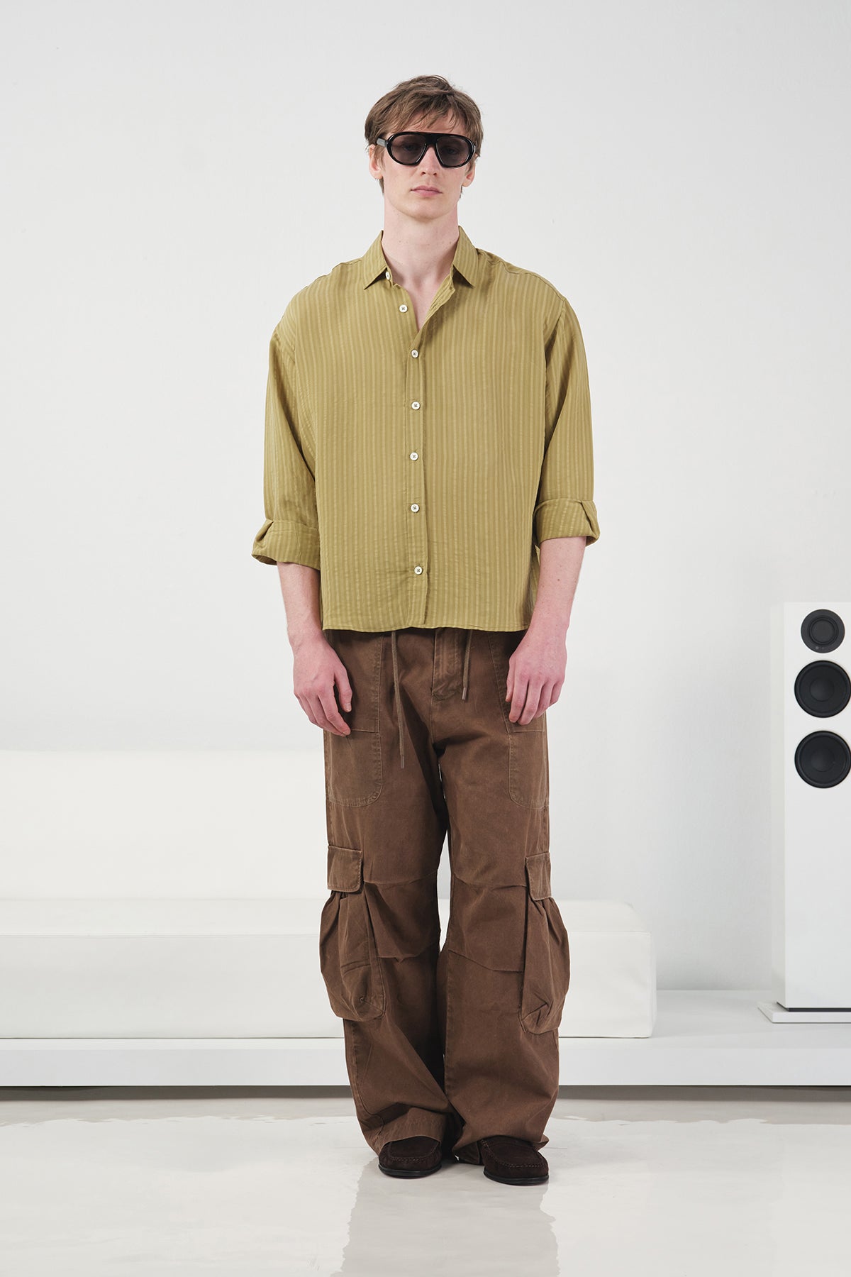 THICK STRIPED KHAKI MODAL SHIRT