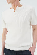 TEXTURED BIKE COLLAR WHITE KNIT T-SHIRT