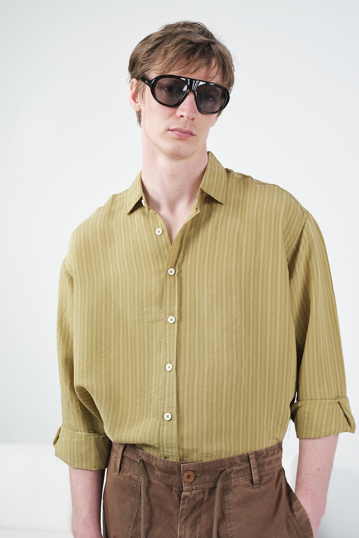 THICK STRIPED KHAKI MODAL SHIRT