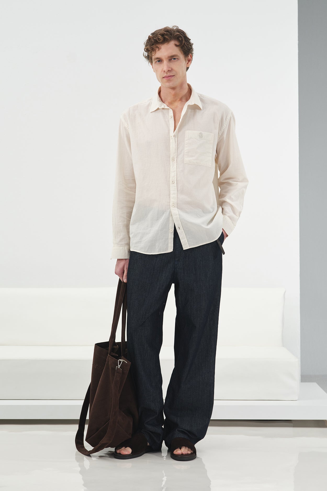 DRAPED REGULAR FIT BEIGE VOILE SHIRT