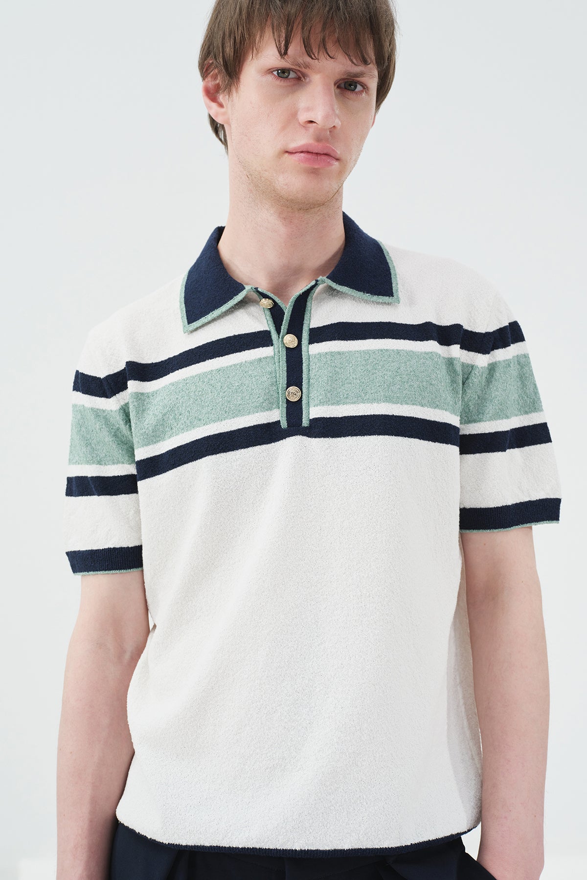 GOLD DÜĞMELİ ÇİZGİLİ POLO YAKA YEŞİL TRİKO T-SHIRT · 3